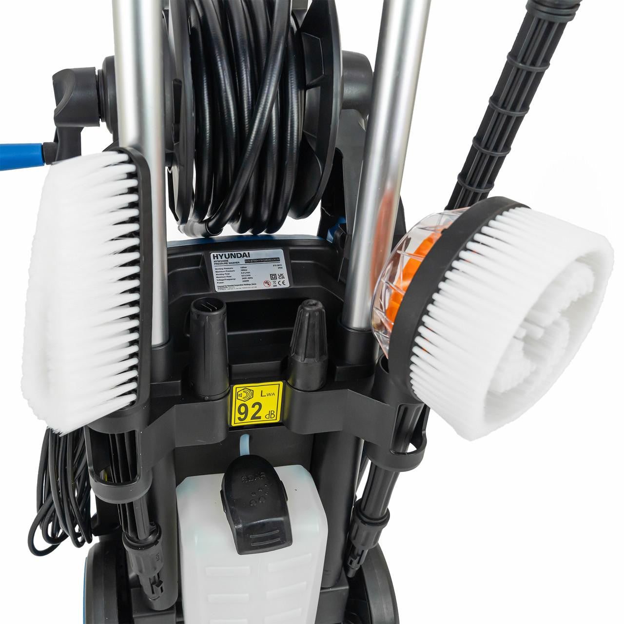 Hyundai 180Bar/ 2610psi Electric Pressure Washer, 8L/min, 2400W High-Performance Jet Wash with Hose & Attachments | HYW2400E